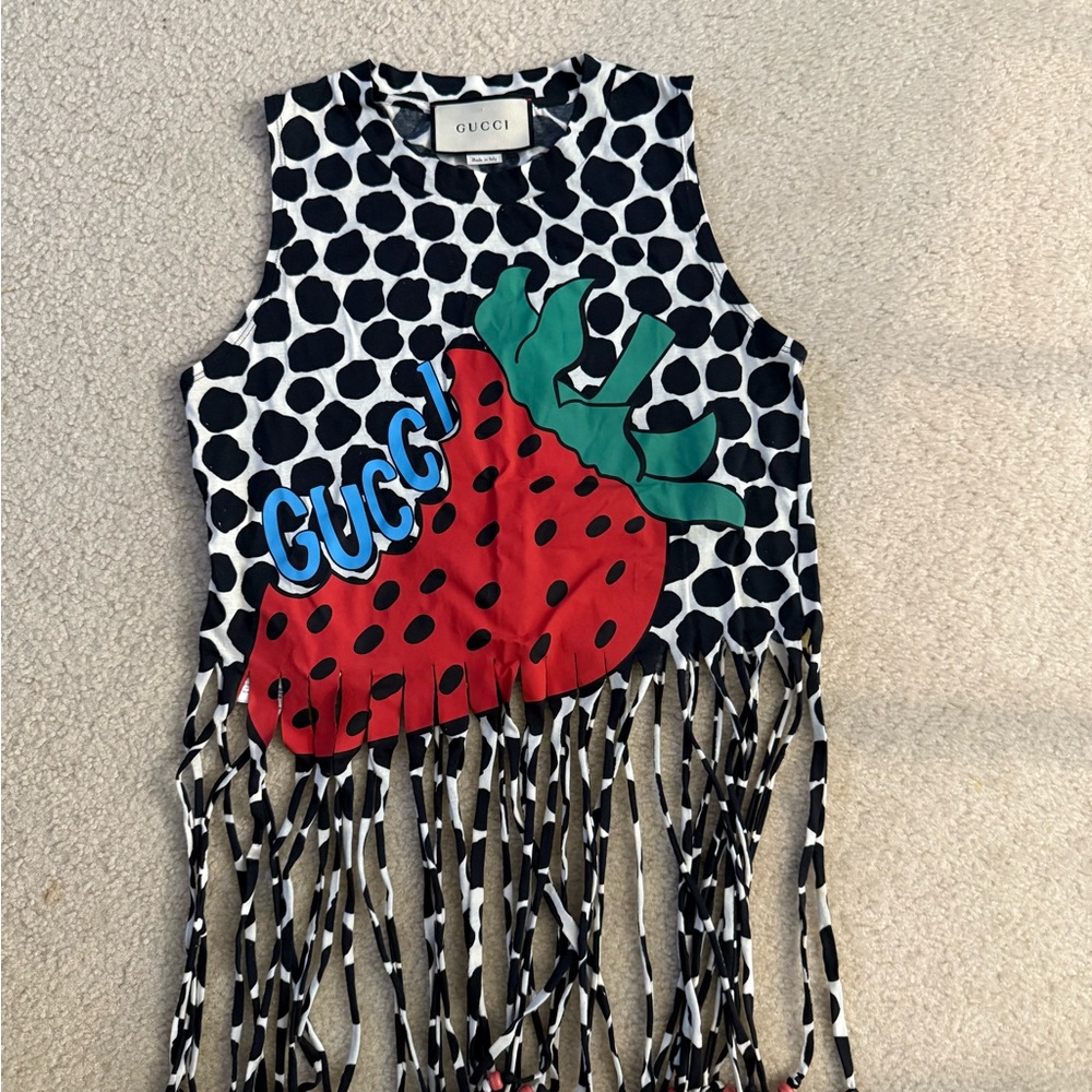 Gucci Strawberry tank w/ fringe